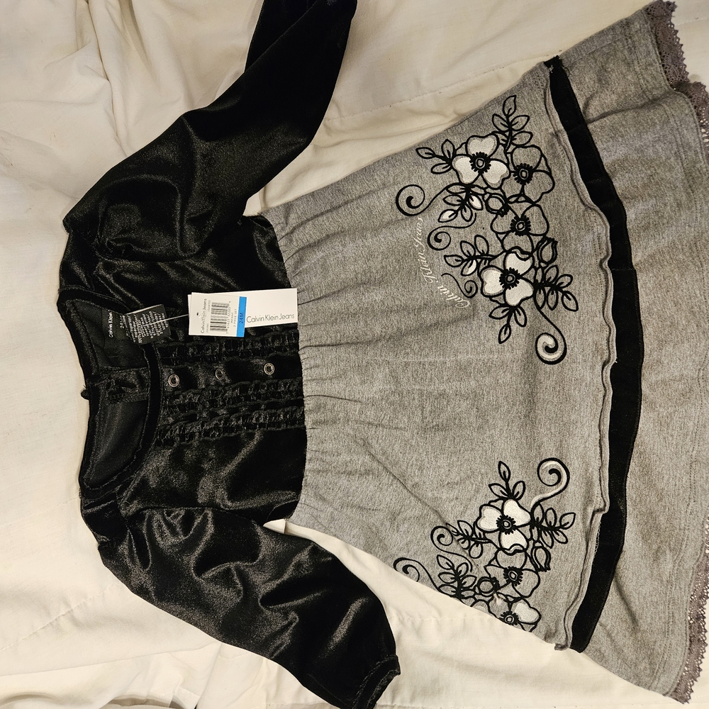 Toddler Calvin Klein Black and Gray Floral Dress